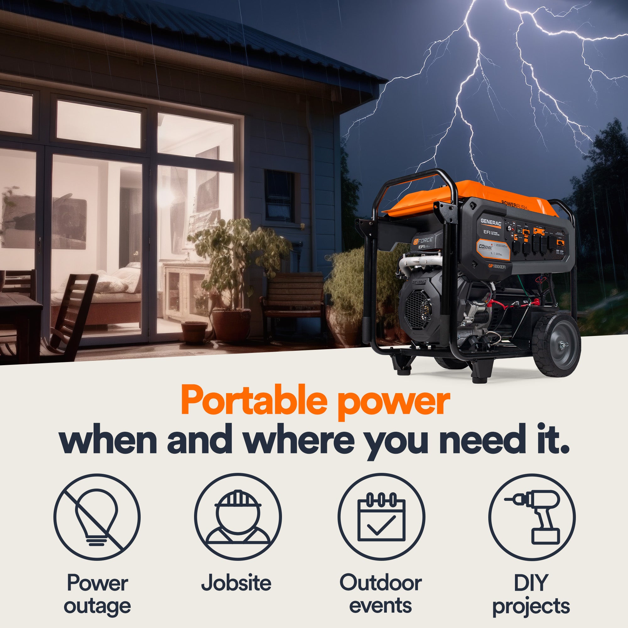 Generac Portable Generator, 18000